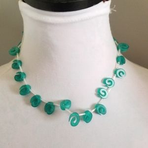 Teal blue spirals necklace beaded handmade hand crafted